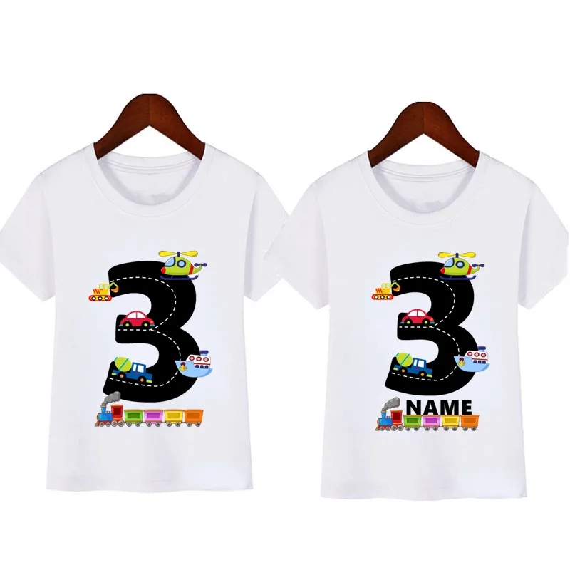 

Kids Cars Birthday Number Name Party T-shirt Boys Construction Excavator Car numbers Tops Children's Fashion T-shirt Boy Shirt