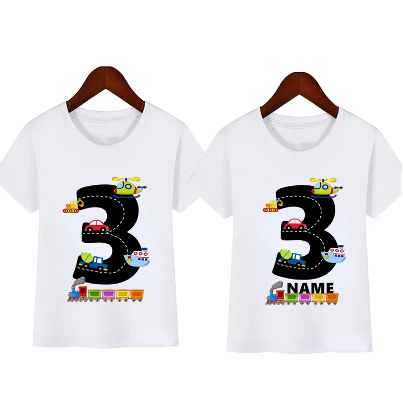 Kids Cars Birthday Number Name Party T-shirt Boys Construction Excavator Car numbers Tops Children\'s Fashion T-shirt Boy Shirt