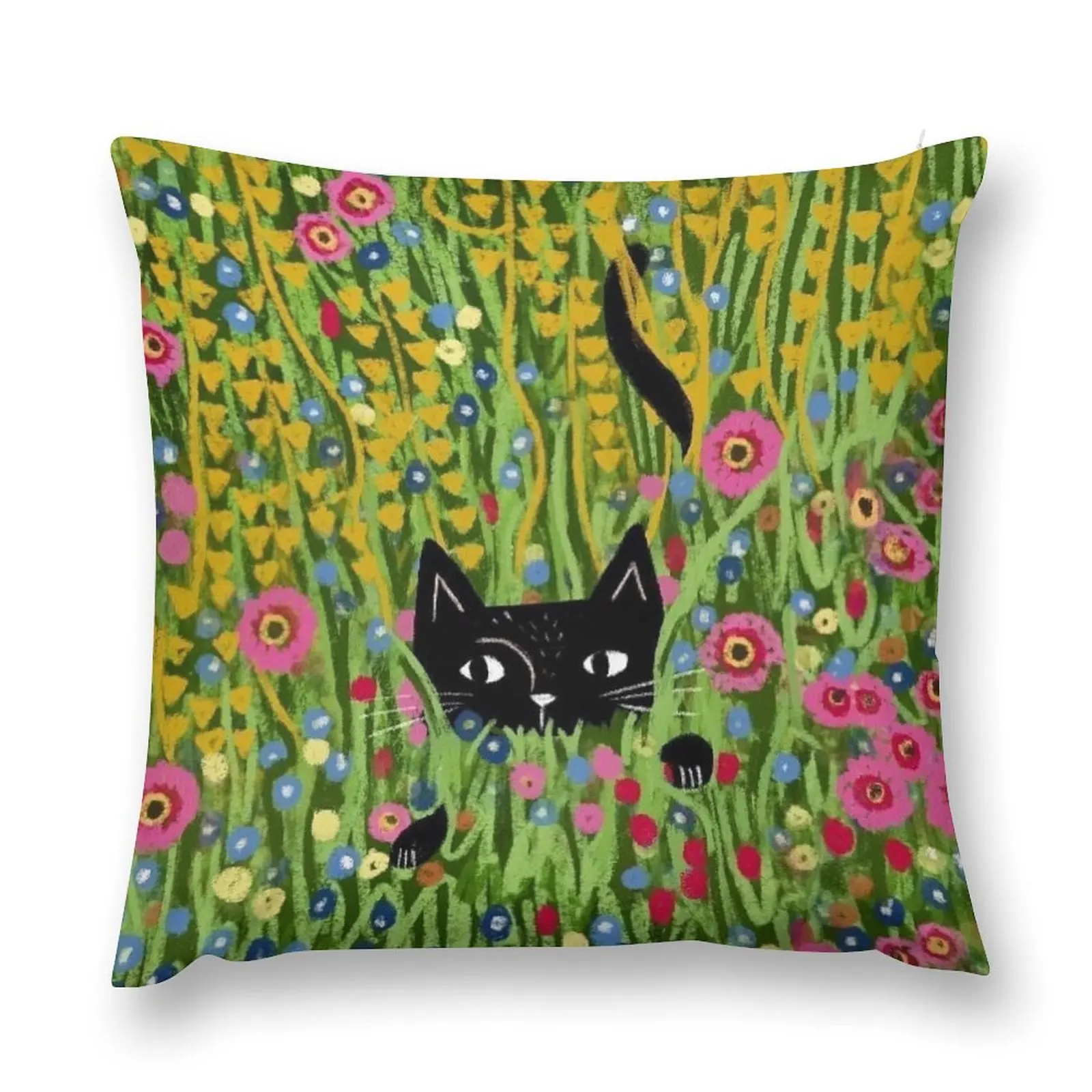 

A black cat hide in a Klimt garden Throw Pillow Cushion Child Sofa Cushions pillow