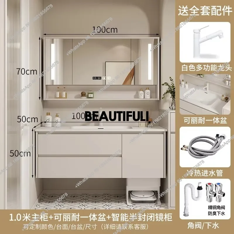 a17 Mirror Modern Bathroom Cabinet Led Lighting White Toilet Makeup Bathroom Vanity Space Saving Wood Meuble Salle De Bain Furni