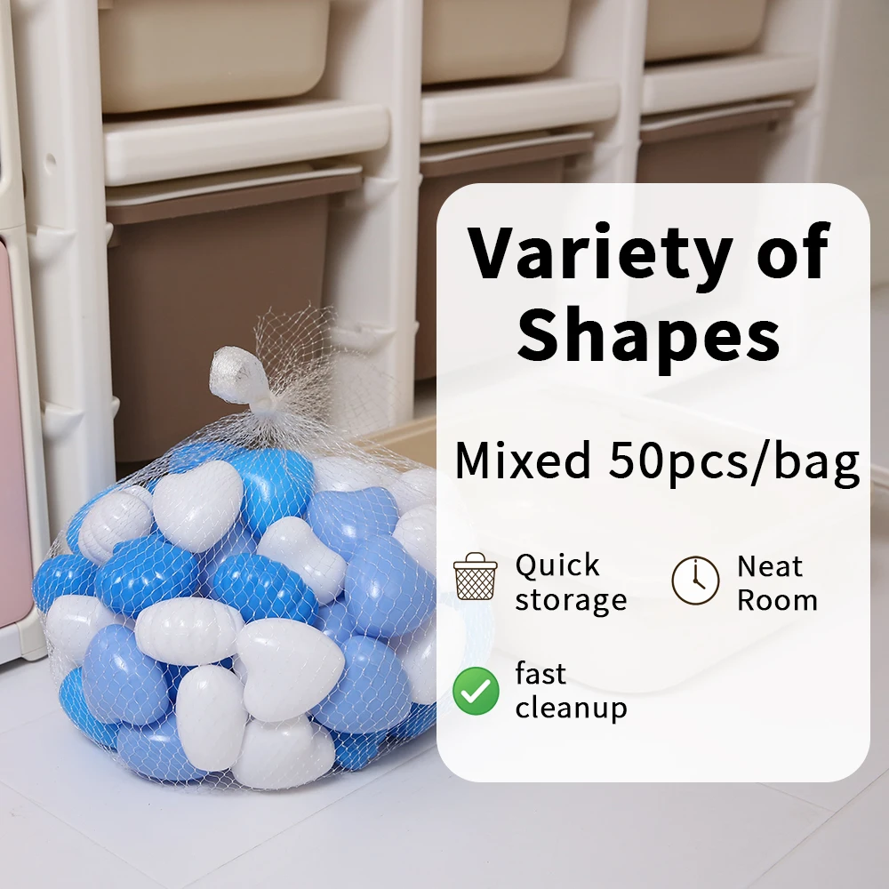 5.5cm 50pcs PE Ball Pit Balls Ocean Ball Multicolor Shell&Heart-Shaped for Kids Play with Bag Holiday Gifts Party Decorations