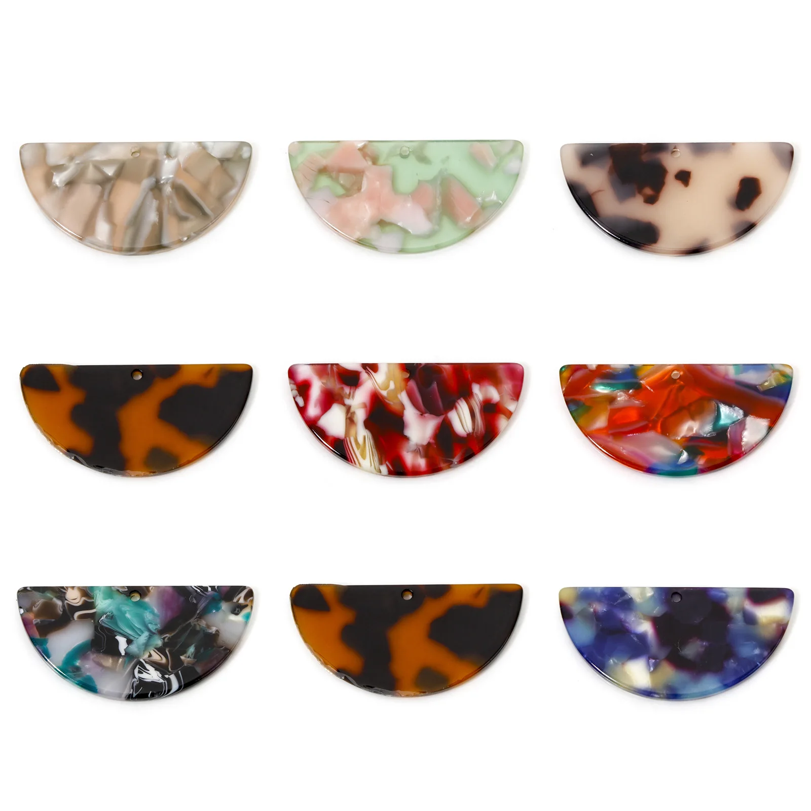 5pcs New Acrylic Acetic Acid Series Pendants Half Round Multicolor Charms DIY Necklace Earrings For Women Jewelry 3.7cm x 1.8cm