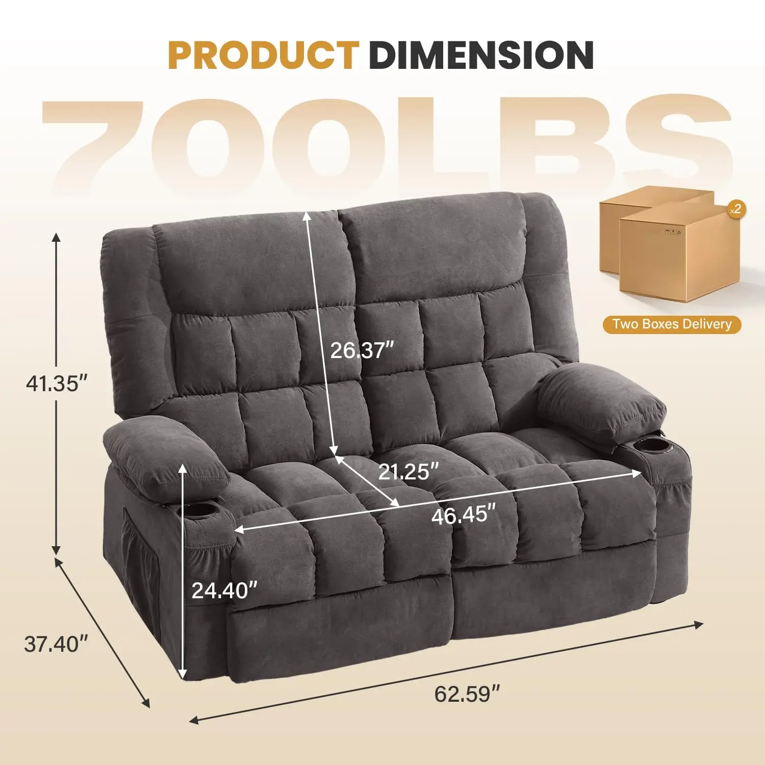 Manual Recliner Chair with 2 Cup Holders & 4 Pockets for Living Room & Bedroom, 46.45