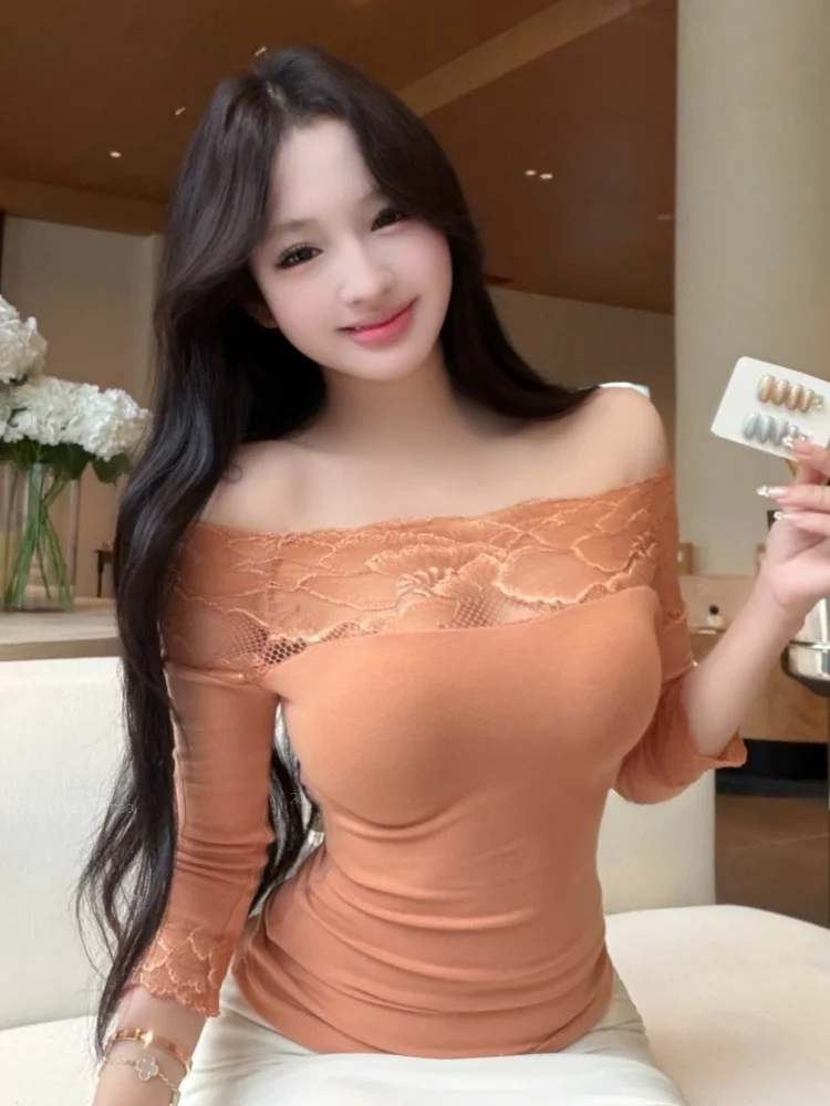 

Elegant Lace Hollow out Sexy mid Sleeve T-Shirt Summer New Style Slimming Knitted Breathable Short Top for Women City Walk