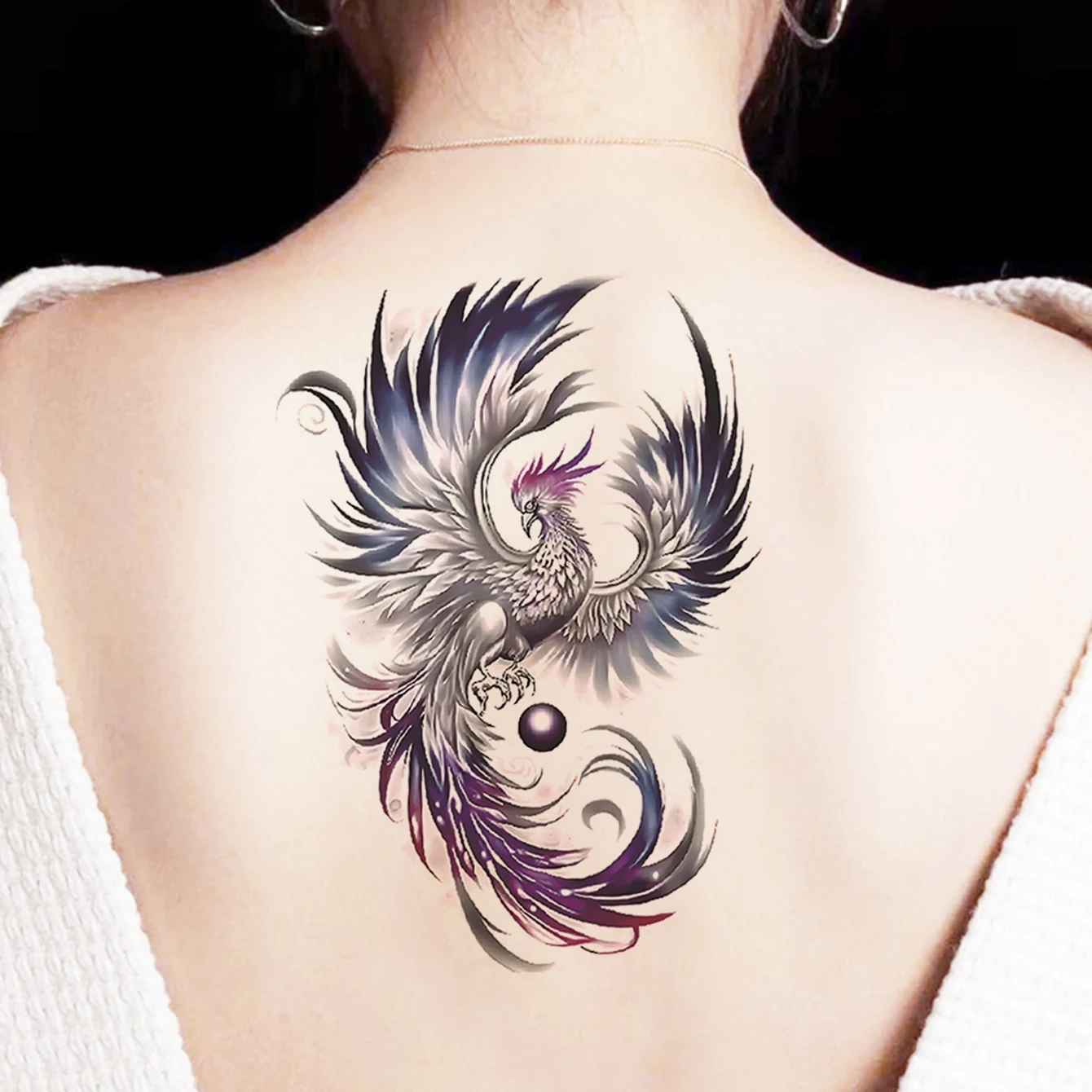 2/8pcs Waterproof Temporary Tattoo Sticker Colored Phoenix Arms Chest  Back Fake Tatto Flash Tatoo Tato for Girl Women Men