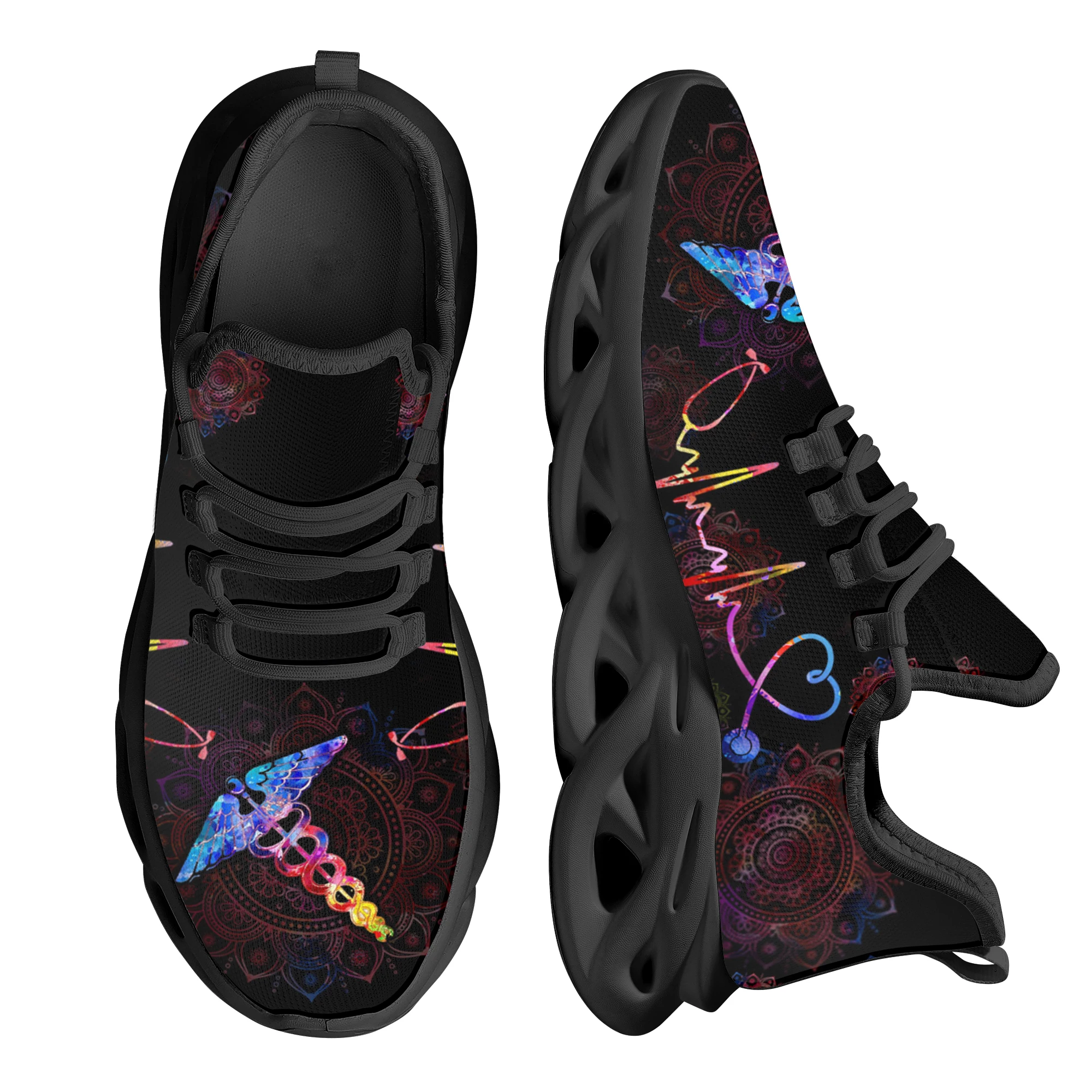 

INSTANTARTS Starry Sky Design Colorful Nurse Logo Print Running Shoes Light Mesh Women's Footwear Flat Casual Shoes Zapatos