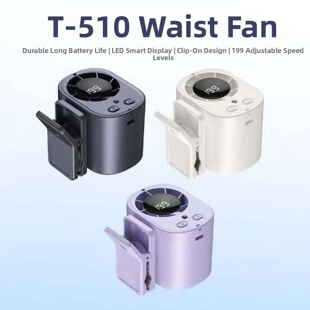 High Speed Waist Fan LED Display Brushless Motor Clip on Fan Type-C Port Stepless Wind Stroller Fan for 3.7V/1800mAh Hikers