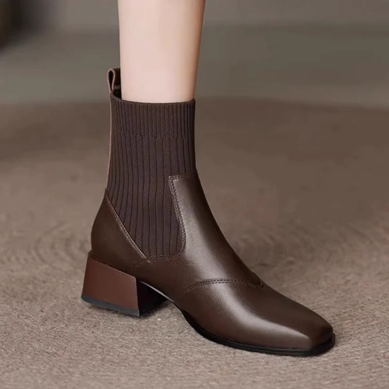 

Women's Spring and Autumn Boots 2025New Autumn and Winter Hot-Selling High Heels for Women, Chunky Heel Stretch Sock Boots