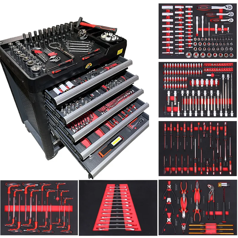 7 Drawer Lockable Black  Steel 252pcs Tool Set Heavy Duty Iron Toolbox for Auto Repair Workshop OEM/ OBM