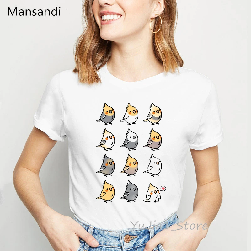 Mollige Valkparkieten Vogel Animal Print T-Shirt Vrouwen Harajuku Kawaii Kleding Grappige Zwarte T-shirts Vrouwelijke Tumblr Tops Tee Shirt