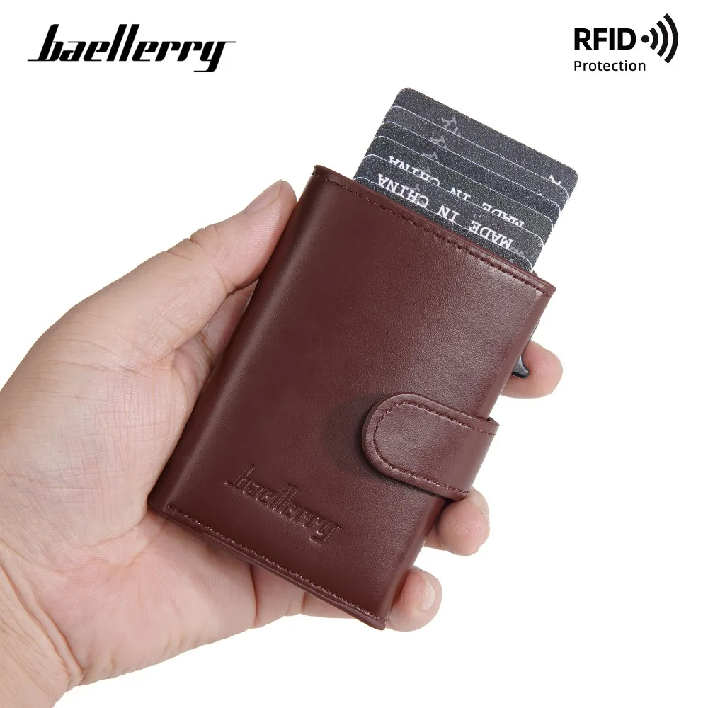 Baellerry Aluminum Card Holder for Men with Auto Pop-Up Slide Button, RFID Blocking Metal Wallet Anti-Scratch