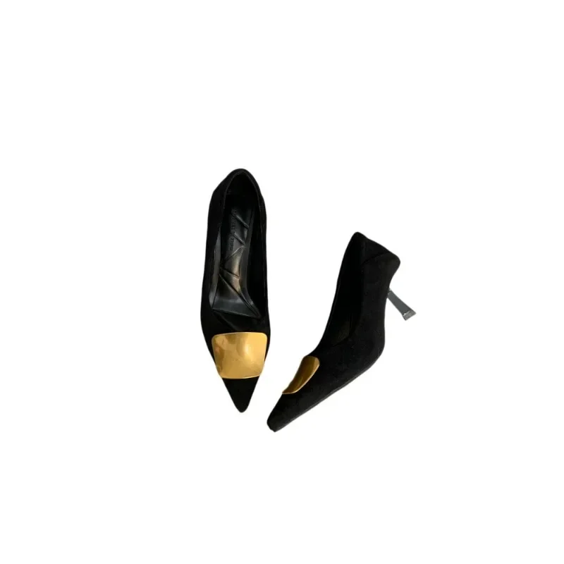 Low Heels Ladies Office Shoes Comforts Red Pointed Toe Heels  Autumn Metals Pumps Shoes For Women Black Talons Femmes