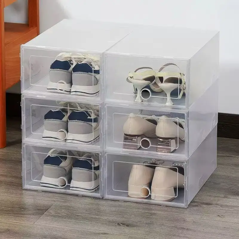 Conjunto com 6 Caixas Transparentes para Sapatos, Caixas de Plástico Reforçadas, Organizadores Empilháveis para Sapatos