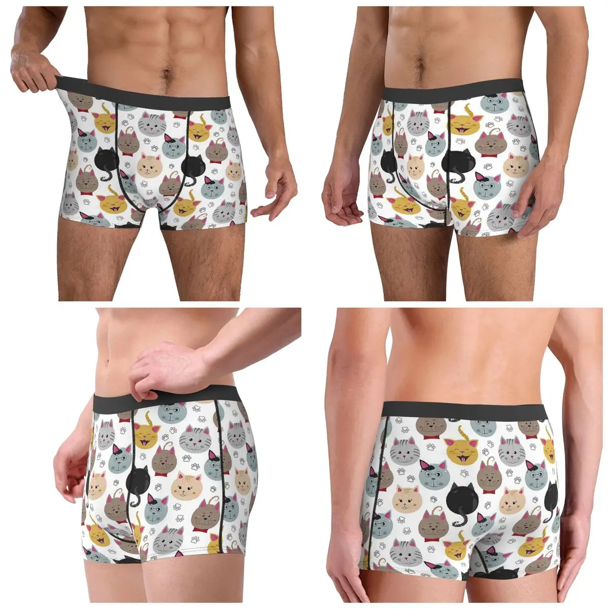 Трусы-боксеры, шорты с рисунком кошек, мужские вентилируемые трусы для Homme, мужской подарок бойфренду