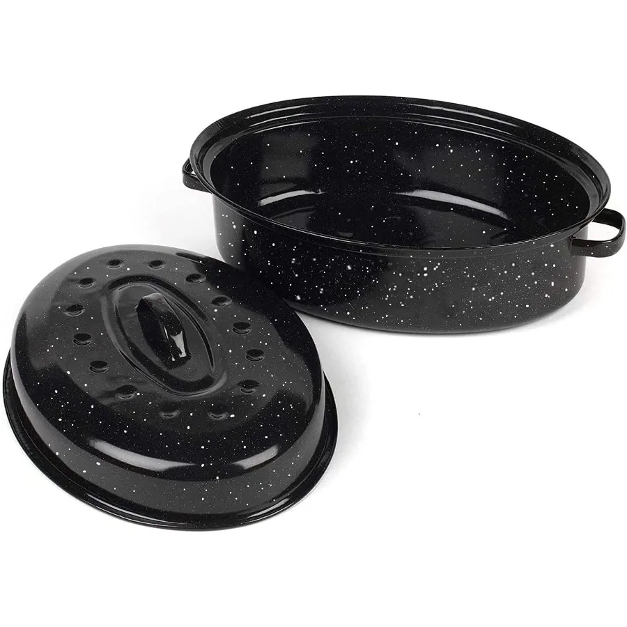 

14.6 Inch Roaster Pan Enamel Oval Turkey Roasting Pan with Domed Lid Mother's Gift Covered Nonsticky Free of Chemicals Rôtissoi