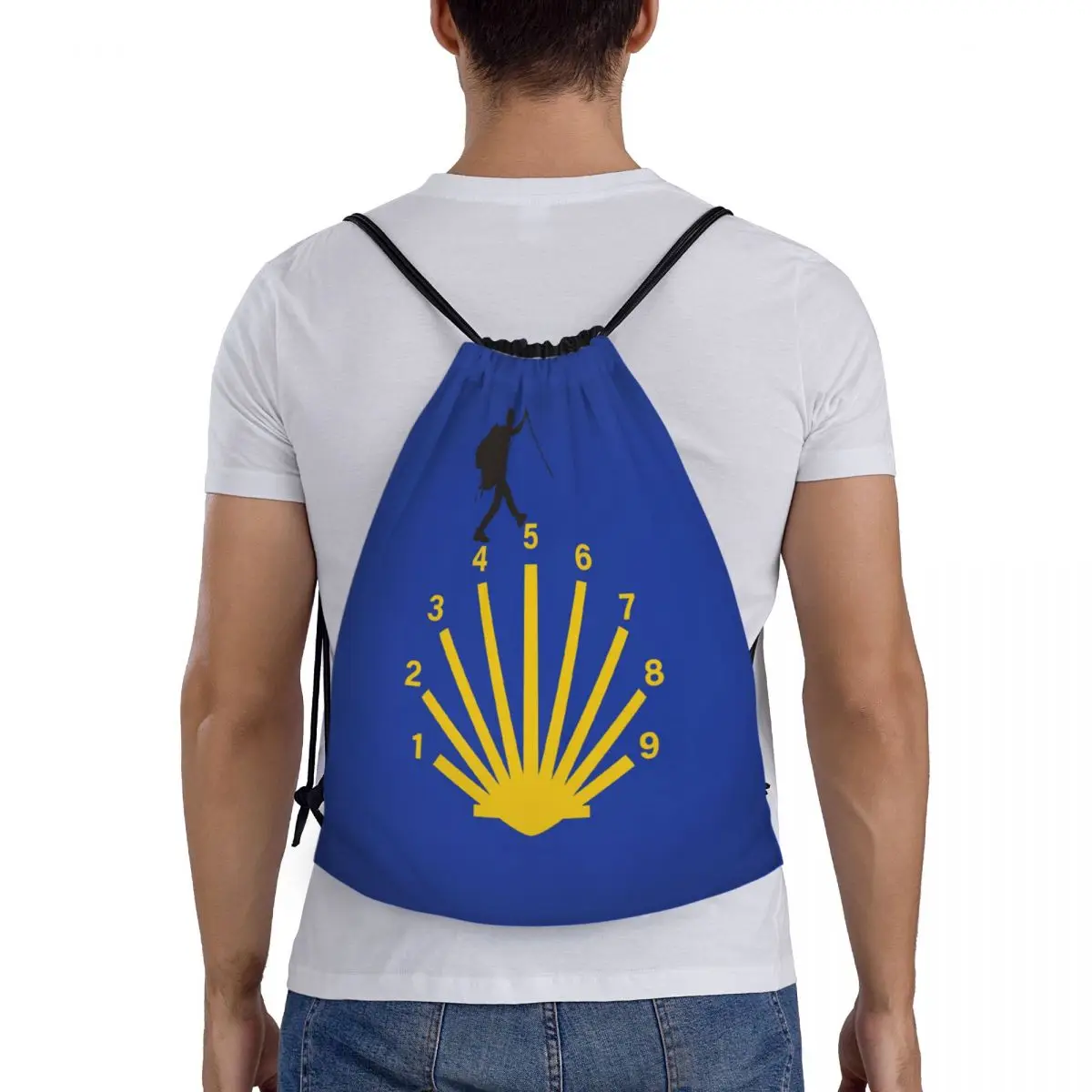 Mochila de cordão para homens e mulheres, concha dobrável de vieira, saco de treinamento para caminhadas, ginásio, Camino De Santiago