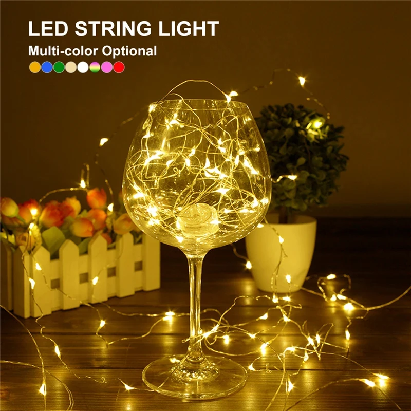 10pcs Battery Powered 20 Led Fairy String Light 2M Silver Copper Wire Mini Lamp For Christmas Holiday Wedding Party