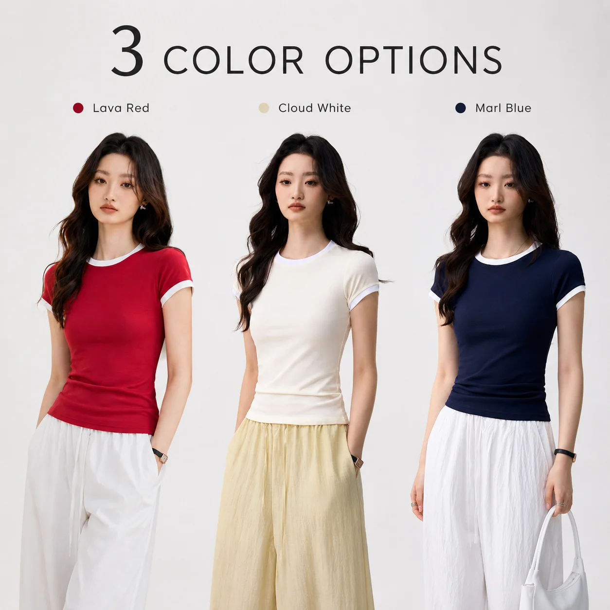 EOENKKY Striped Contrast Trim T-Shirt Women 2026 Summer Korean Casual Slim Fit Cotton Cute Graphic Tee