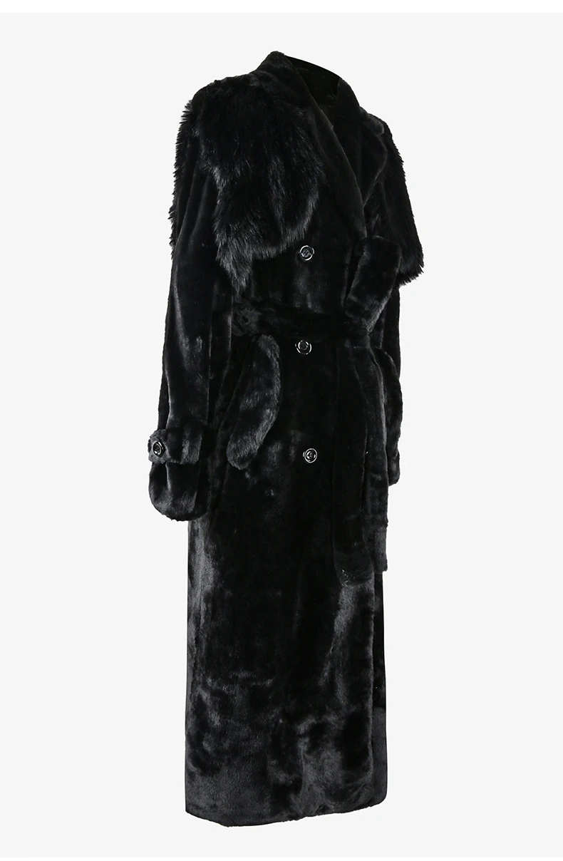 Nerazzurri Winter Long Black Thick Warm Fluffy Faux Fur Coat Women with Detachable Fake Fur Vest Double Breasted Overcoat 2024