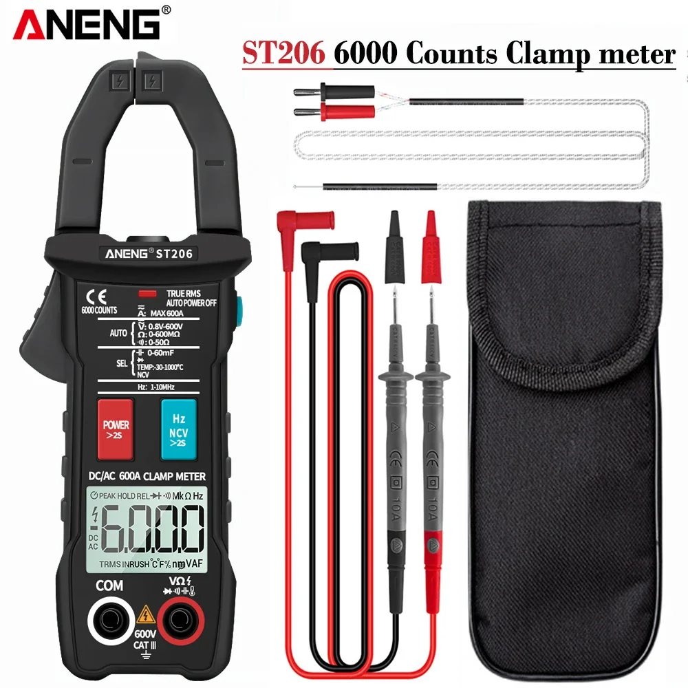 ANENG ST206 6000 Counts True RMS Amp DC/AC Current Clamp Measure  Amperimetro Tester Voltmeter Digital Multimeter Clamp Meter