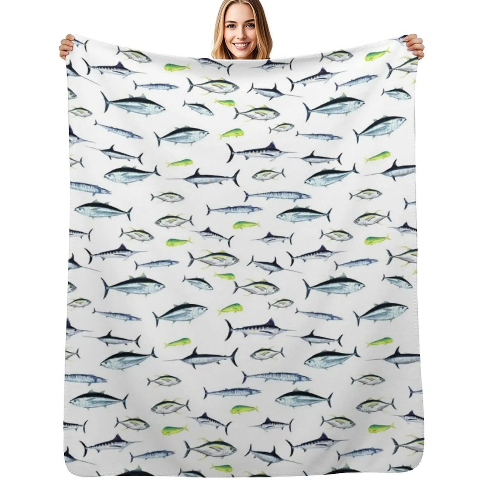 

The Fish Jam - Predators of the Atlantic Ocean, wahoo, tuna, marlin, mahi-mahi, swordfish Throw Blanket Gift for boyfriend soft