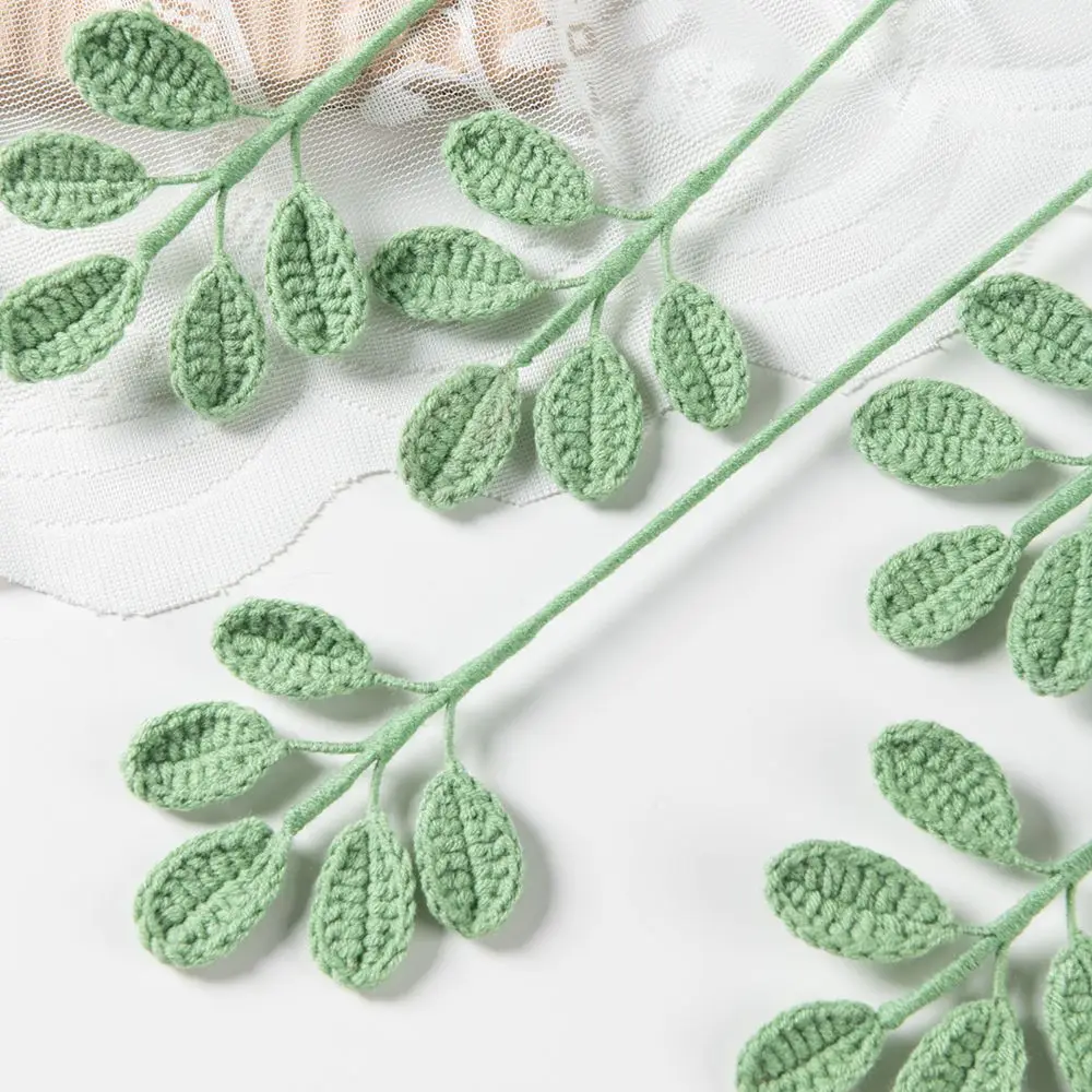 1pc Artificial Handmade crochet yarn green leaf finish product Outdoor garden Wedding bridalbouquet Christmas Home Festival Diy