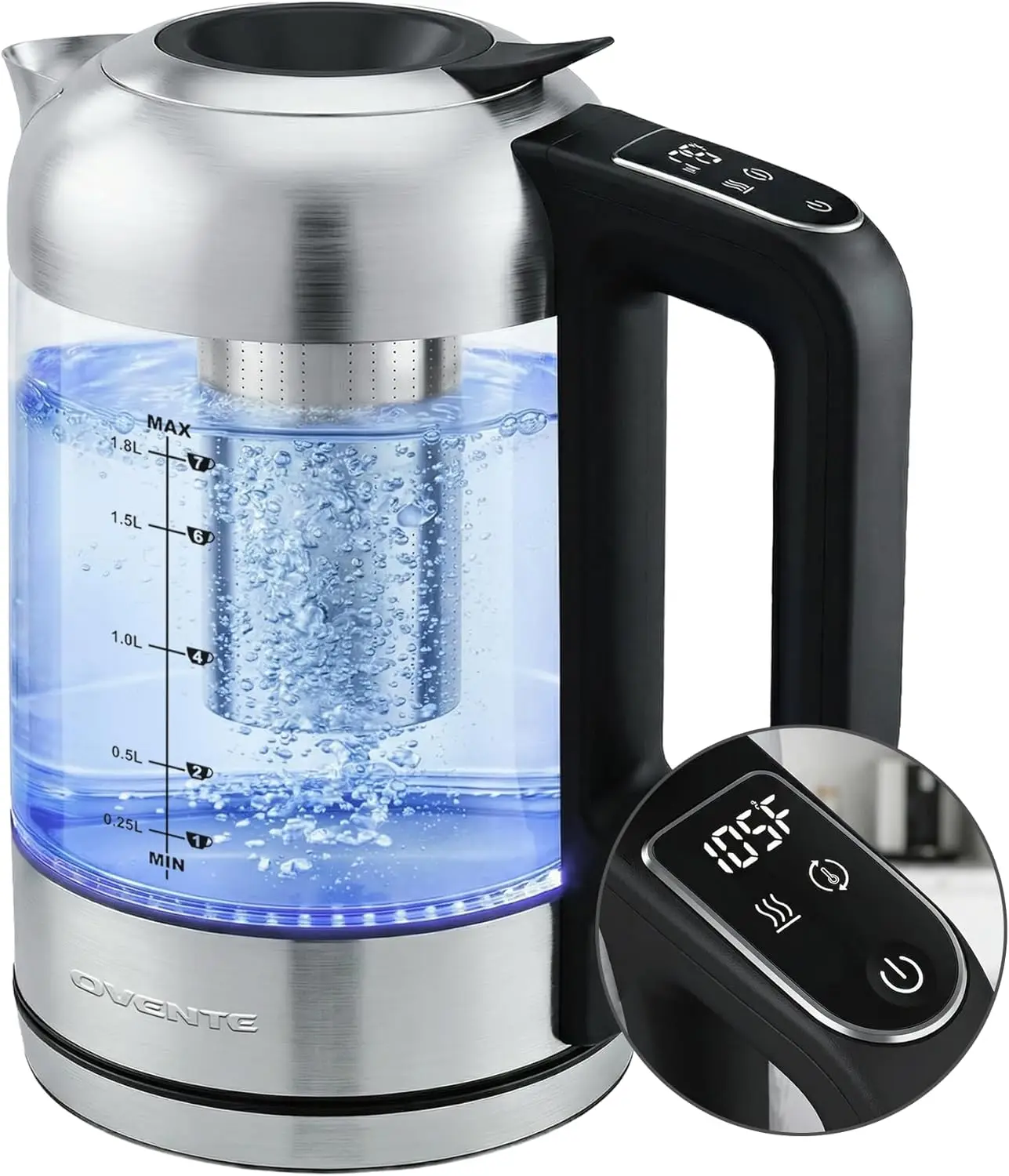 

Digital Glass Electric Kettle with 7 Preset Temperatures, 1.8L, Keep Warm, Auto Shut-Off