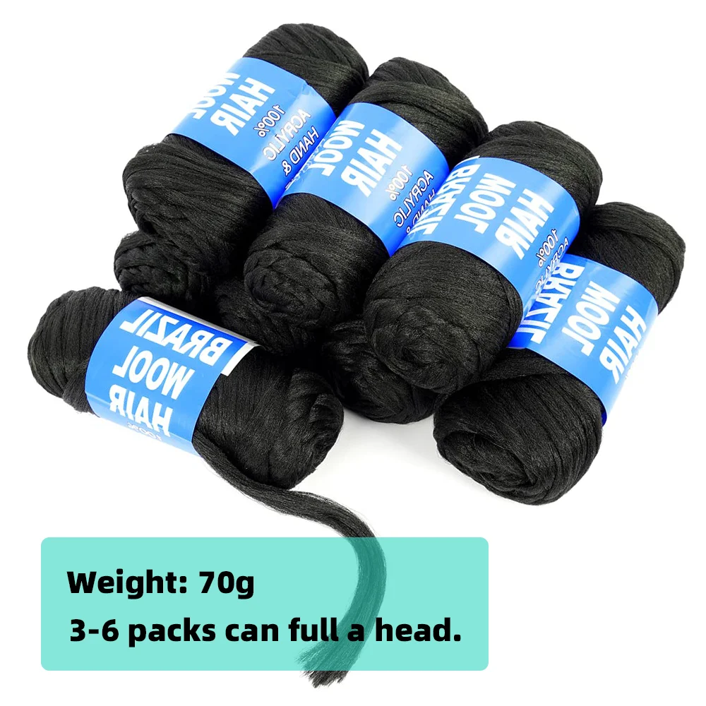 Brazil Wool African Yarn Woven Wholesale Low Temperature Flame Retardant Synthetic Fiber 70g/pc Hair Dreadlocks for African hair