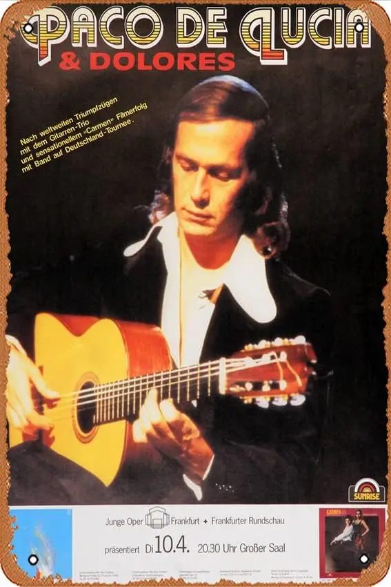 Paco De Lucia & Dolores - mit Band auf Deutschland-Tournee, Frankfurt 1981 Póster Letrero de metal de estaño Decoración de pared retro para el hogar C