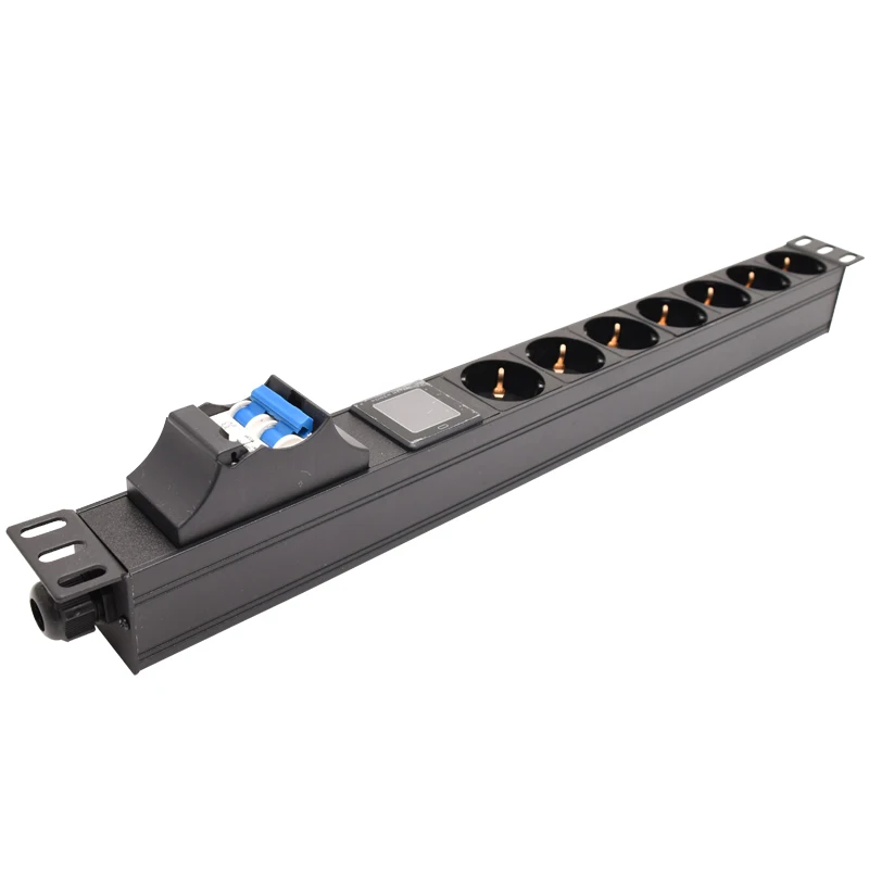 

EU Power Strip For Network Cabinet Rack Power Distribution Unit 7 Units Socket with Ampere/Volt/Watt Digital Display Meter