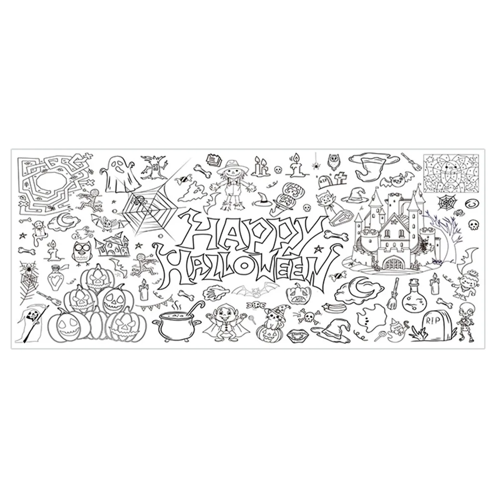 

Creative Halloween Graffiti Tablecloth Cartoon Handmade Children's Drawing Tablecloth 183x76cm Waterproof Large Paper Banner