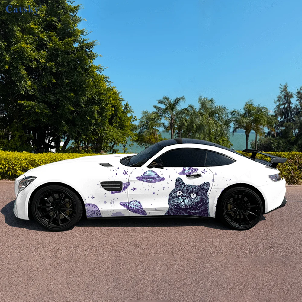 

Shocking Cat Spaceship Car Side Sticker Decoration,PVC Waterproof Scratch Resistant Decal, Car Protection, Auto Accessories Gift
