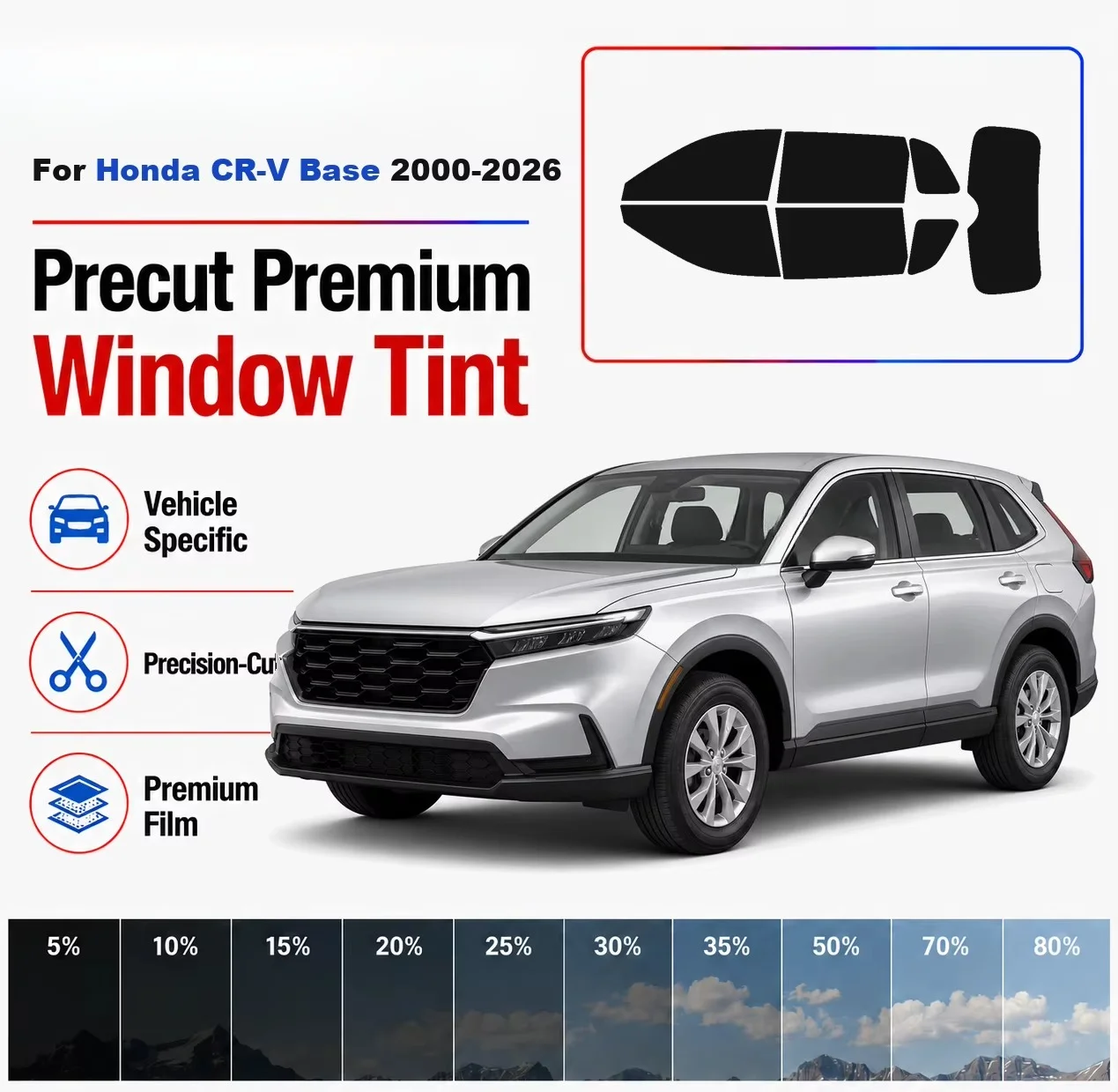 Premium Precut Window Tint Kit Front Rear Windows Rear Windshield For Honda CR-V Base 2000-2026 Complete Set Nano Ceramic Film