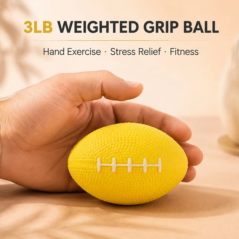 8cm Yellow Rugby Shape Hand Grip Squeeze Ball Silicone Stress Relief Finger Exercise Rehabilitation Training Ball