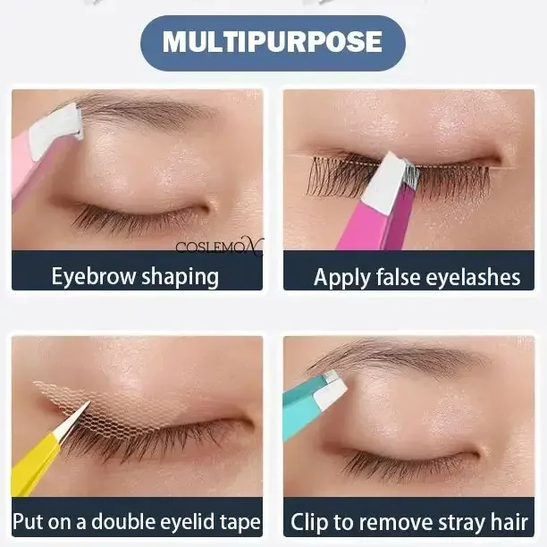 Pinzas para cejas de acero inoxidable, Clip de depilación para extensión de pestañas, herramienta de belleza de maquillaje profesional colorida, 1/4 Uds.