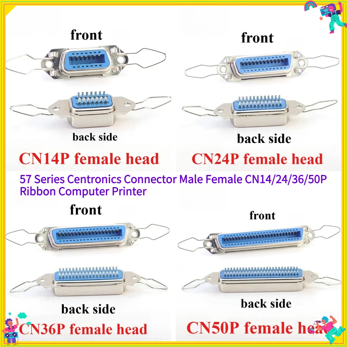 57 Series Centronics Connector Male Female CN14/24/36/50P Ribbon Computer Printer Cable Mount Adapters with Mental Cover