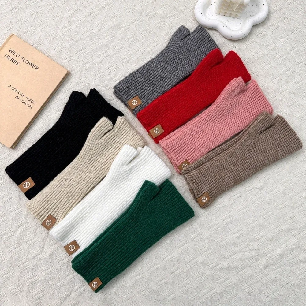 

Lengthened Solid Color Knitted Gloves Warm Open Finger Winter Mittens Stretch Breathable Half Finger Gloves Winter Sesson