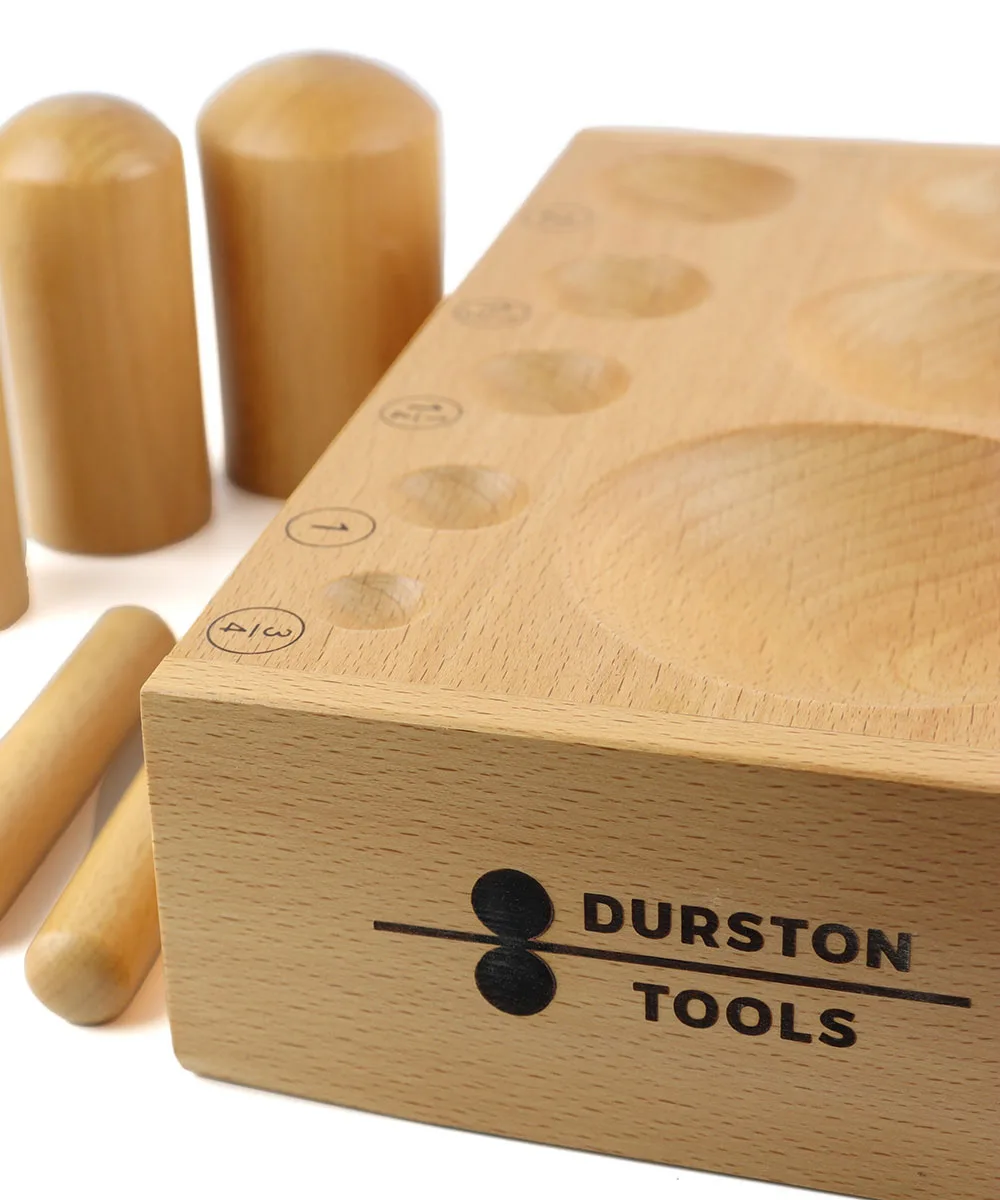 Durston Professional Large 6 Pcs Wooden Dapping Set with 8 Dome Block 58mm-20mm Non-Marring Wood Punches for Jewelry Crafting