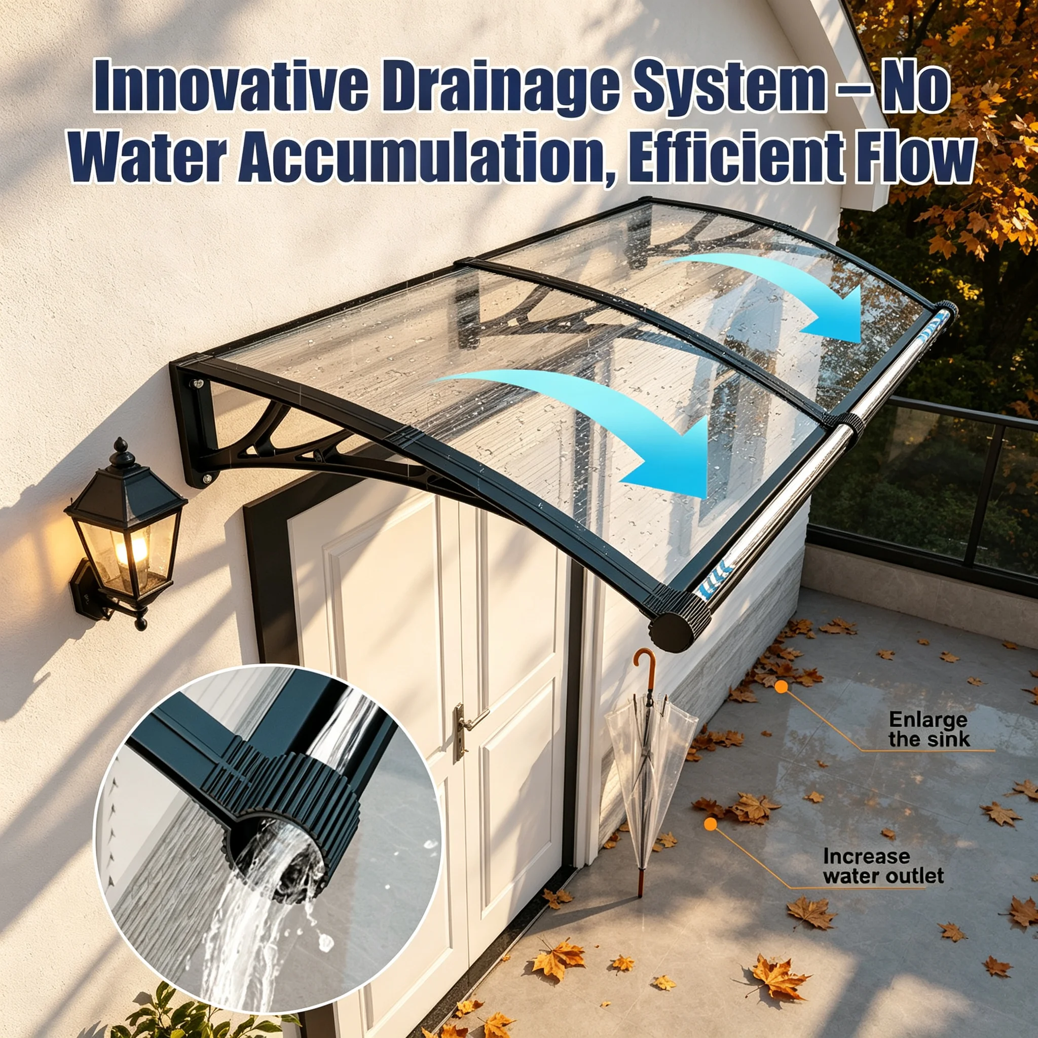 Outdoor Window & Door Awning | Built-in Drainage Gutter, Rain & UV Protection, Multiple Sizes 32-80 Inch