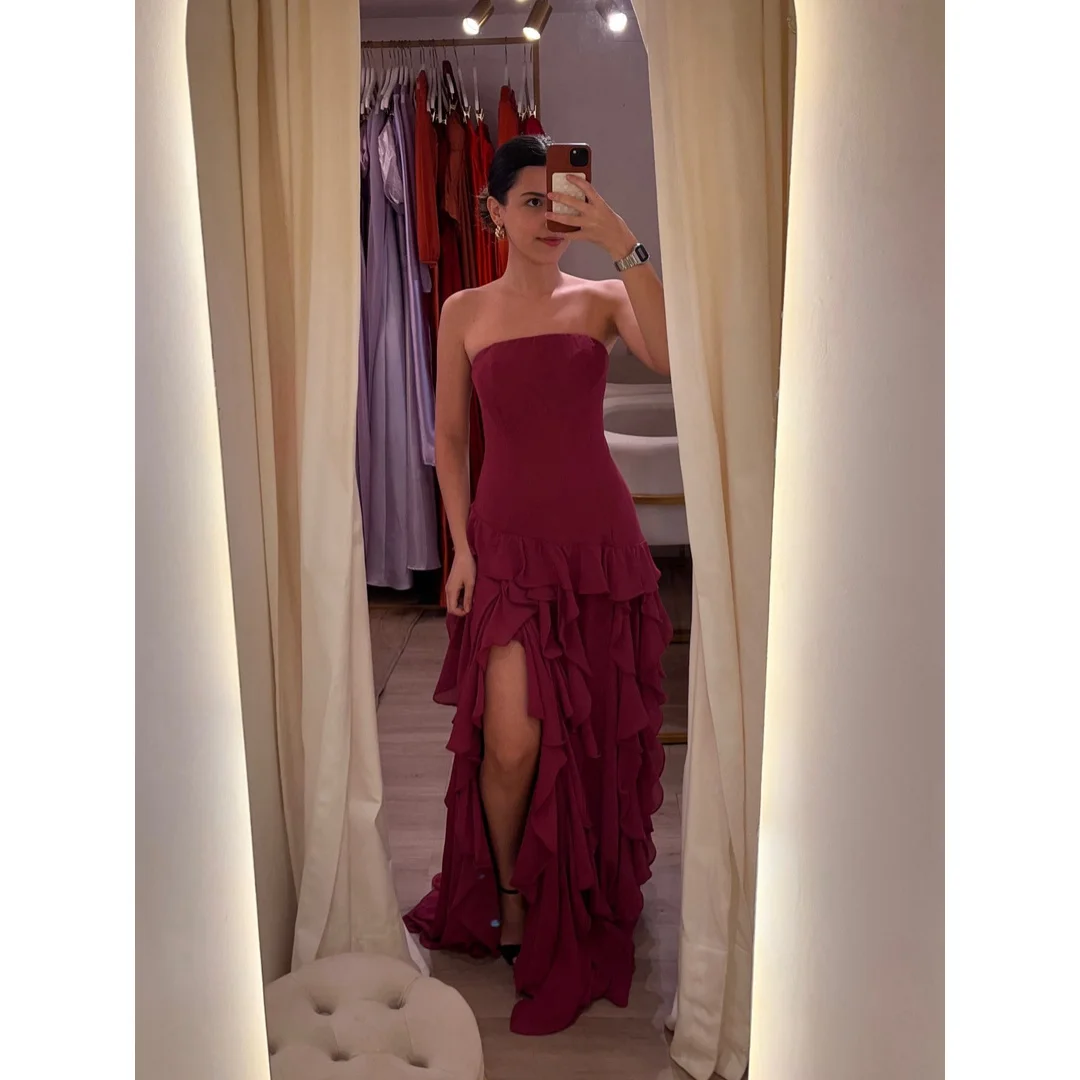 Customized Formal and Evening Dresses for Special Occasions Mermaid Prom Luxury Dresses Brown Sleeveless Side Slit Ball Gowns
