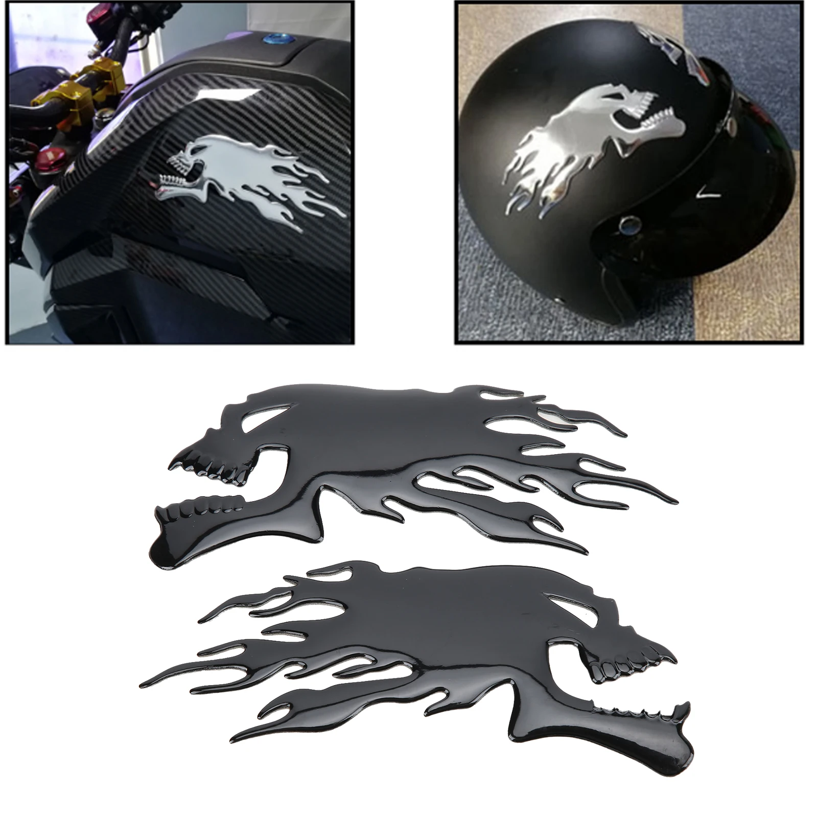 2PCS Fuel Tank Sticker 3D Universal Flame Skull Decal Decorations For Motorcycle