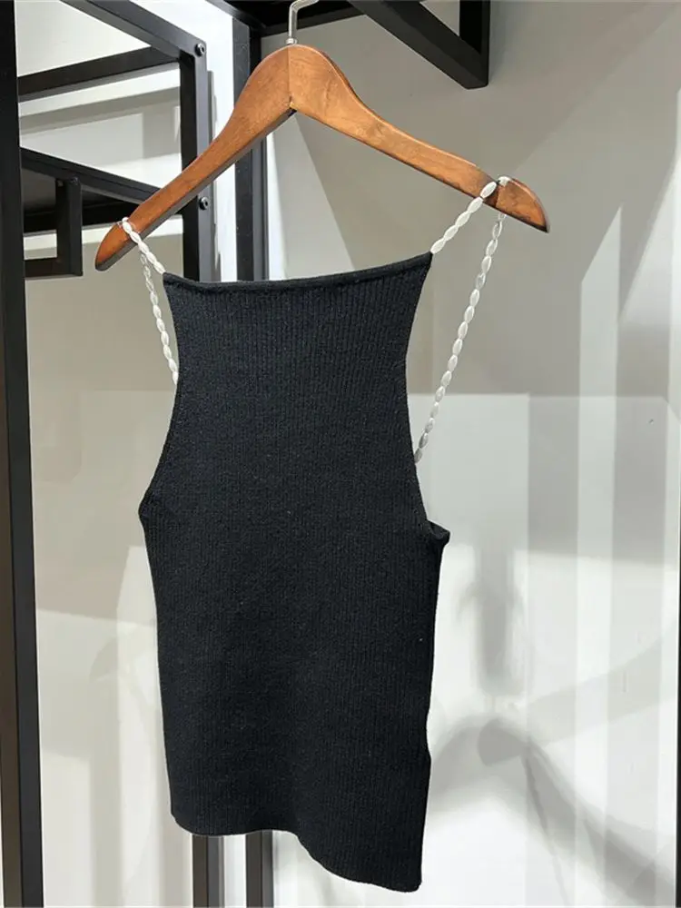 عرض خاص سعر المرأة الرسن مطرز متماسكة بروتيل مثير أكمام الأسود تريكو كاميس للإناث