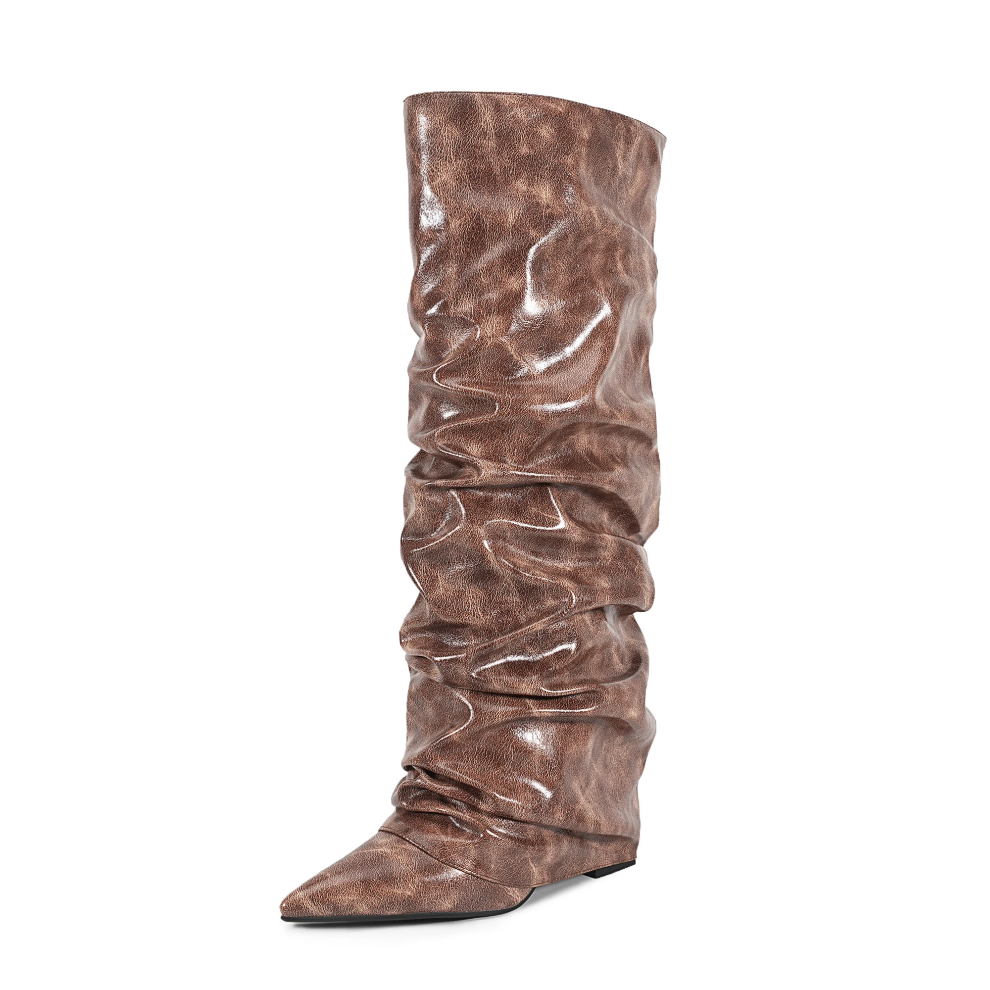 Arden Furtado spring Microfiber Mixed Colors Pleated Knee-high boots Peep toe slip-on Chunky heel Modern boots extra-large size
