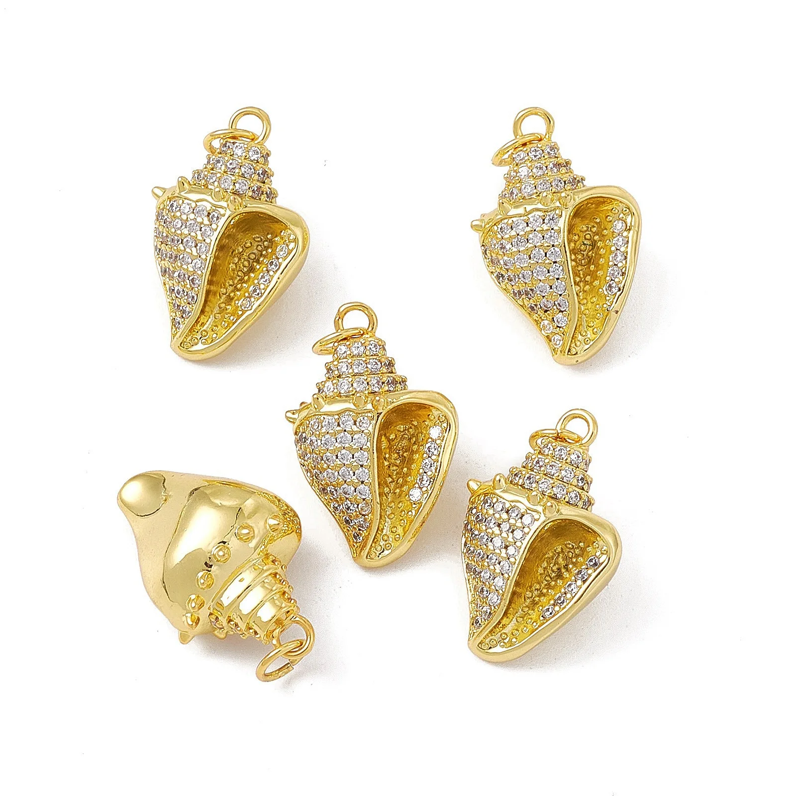 

5pcs Brass Conch Charms Micro Pave Cubic Zirconia Pendants Real 18K Gold Plated for DIY Bracelet Jewelry Making Accessories