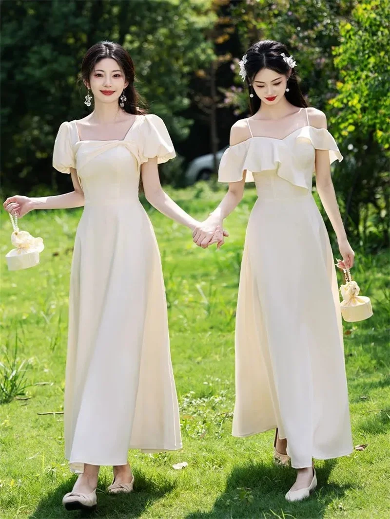 

Women's Dress 2025 Summer New Champagne Bridesmaid Dresses Slim Slim High sisters Group Temperament Solid Evening Dresses Women