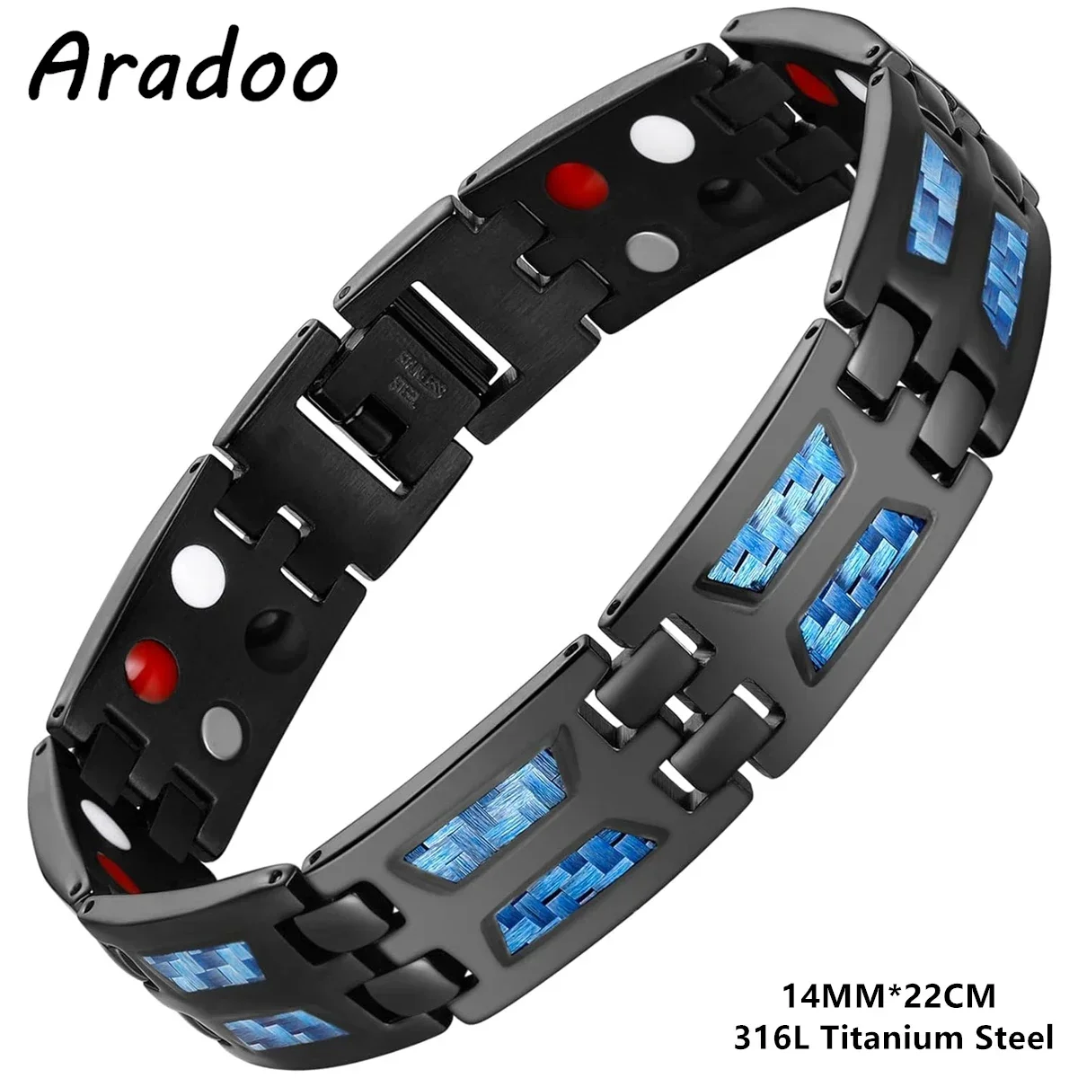 ARADOO Blue Carbon Fiber Magnetic Bracelets for Men Titanium Steel Silicone Bracelet Power Wristband Jewelry Gifts