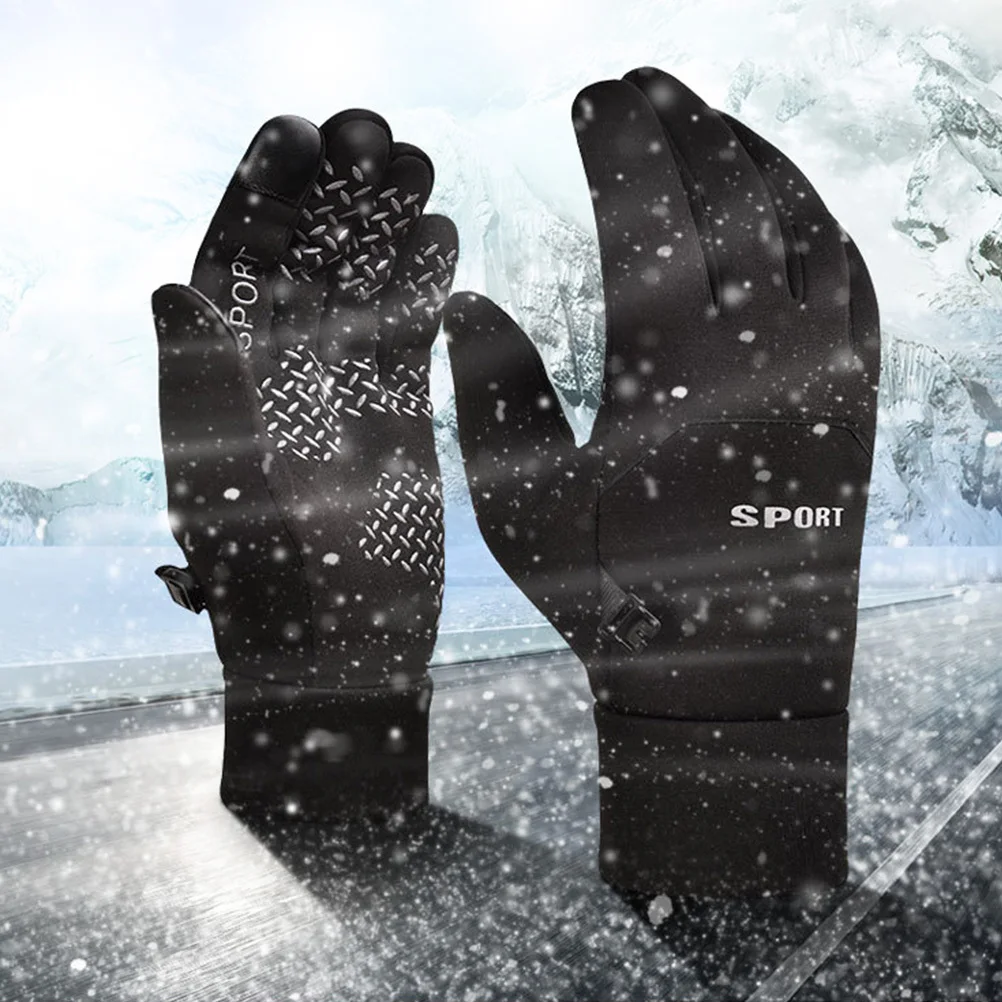 1Pair Waterproof Winter Gloves Touch Screen Finger Gloves Warm Windproof Thick Anti-Skid Palm Protection Outdoor Cycling