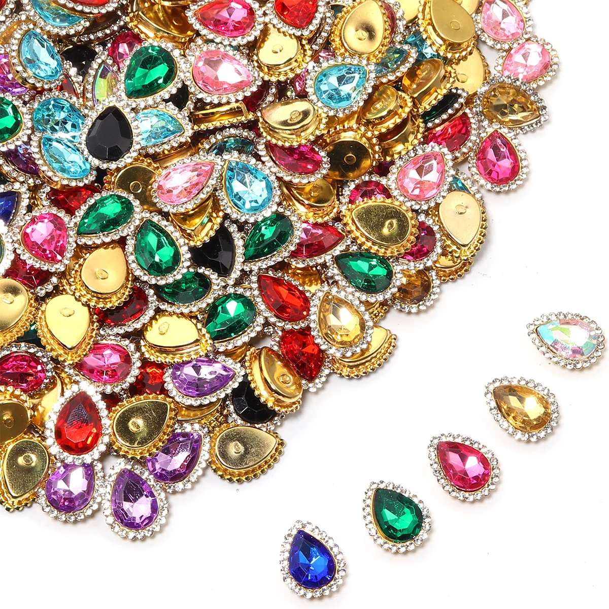 14x18mm Sonnenblumen-Nähklauen-Strasskristalle, Glasperlen, Knöpfe, Steine zum Aufnähen, Strass für Kleidung, Nähzubehör