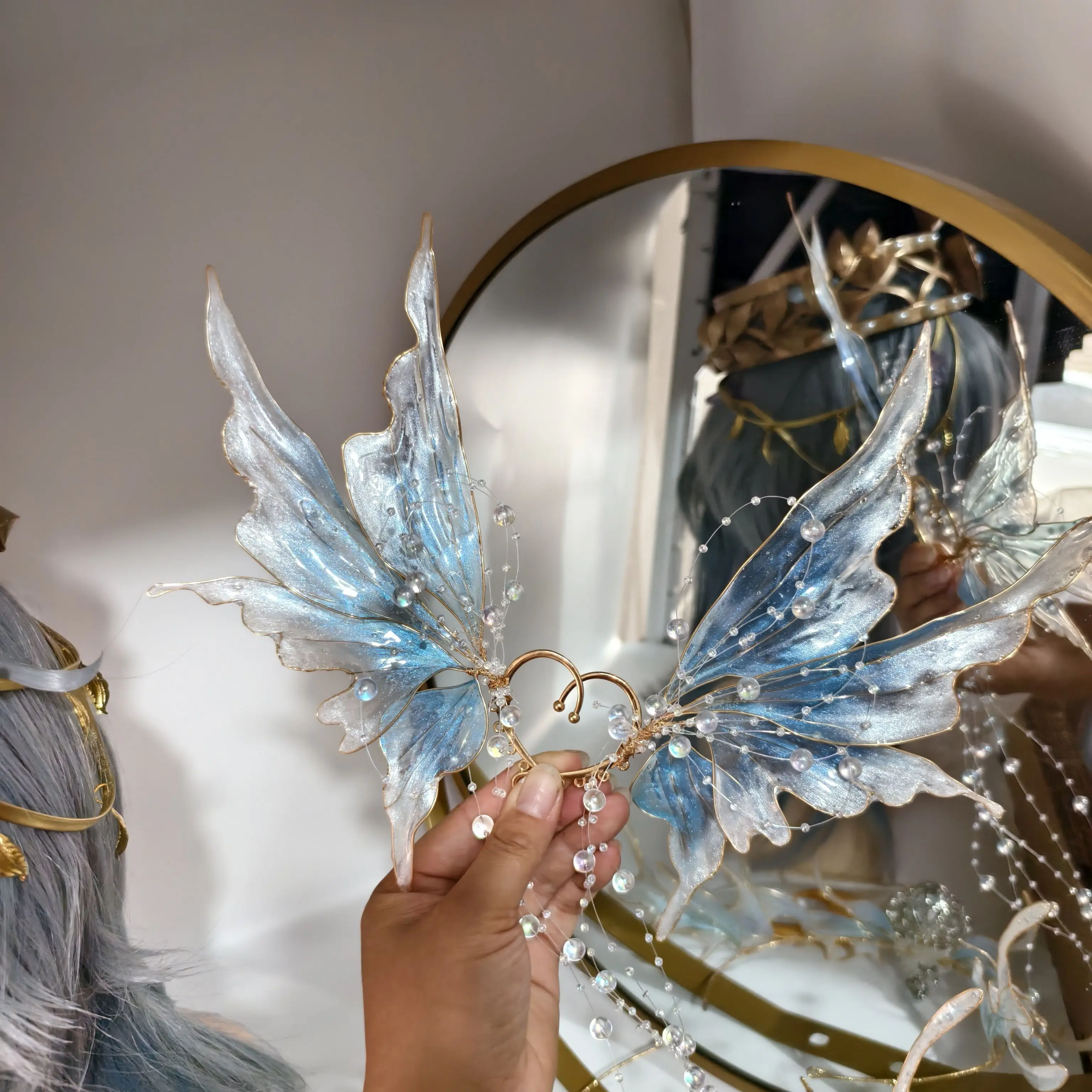 2025 Elfผีเสื้อหูมงกุฎผมMermaid Headdress Hanfuปลาทูหูปลาผมมงกุฎอุปกรณ์เสริมดอกไม้ทําLiquid