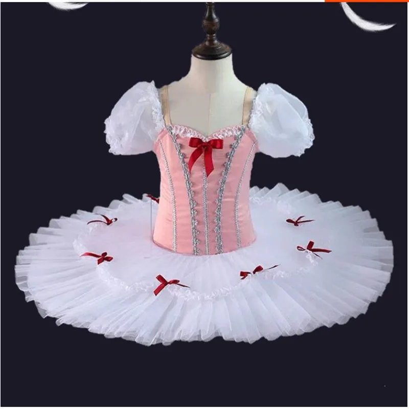 

Children pink Professional Ballet Tutus White Swan Lake Tutu Ballerinas puff sleeves Sleeping beauty costume Girls Ballet Dress